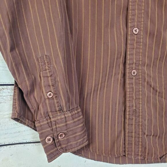 BKE Contour Men’s Long Sleeve Striped Button-Up Shirt Brown Medium Casual Dress - Picture 2 of 7